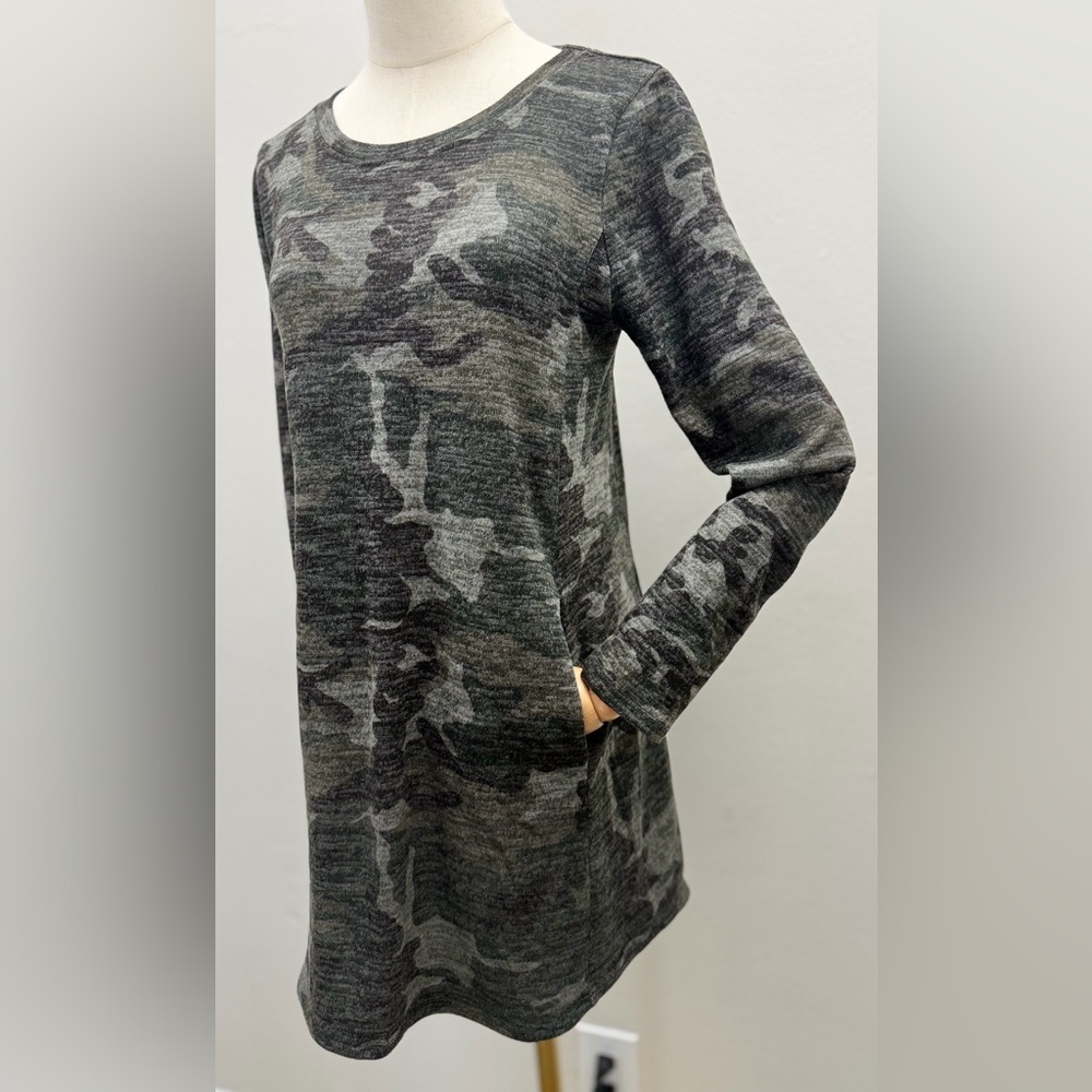 P.S. Kate Gray Camo Long Sleeve Tunic Dress Size S - Picture 4 of 9
